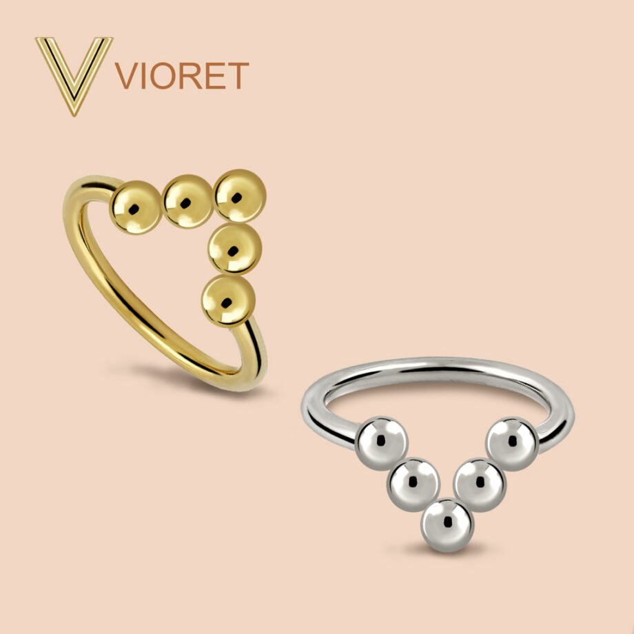 Anillo Oro Uve Vioret y Anillo Plata Uve Vioret diseñados con pequeñas esferas