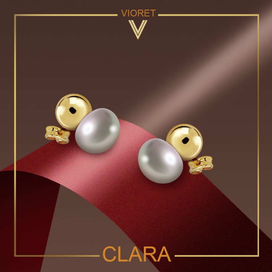 Pendientes Oro Clara sobre cintas rojas fabricados en oro vermeil con perlas cultivadas