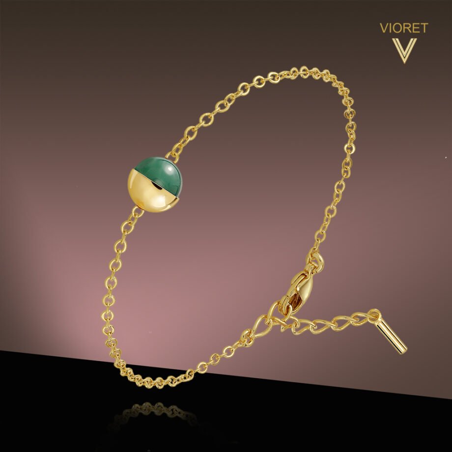 Pulsera Oro Luna formada por ágata verde y diseñada por Vioret Joyas ®