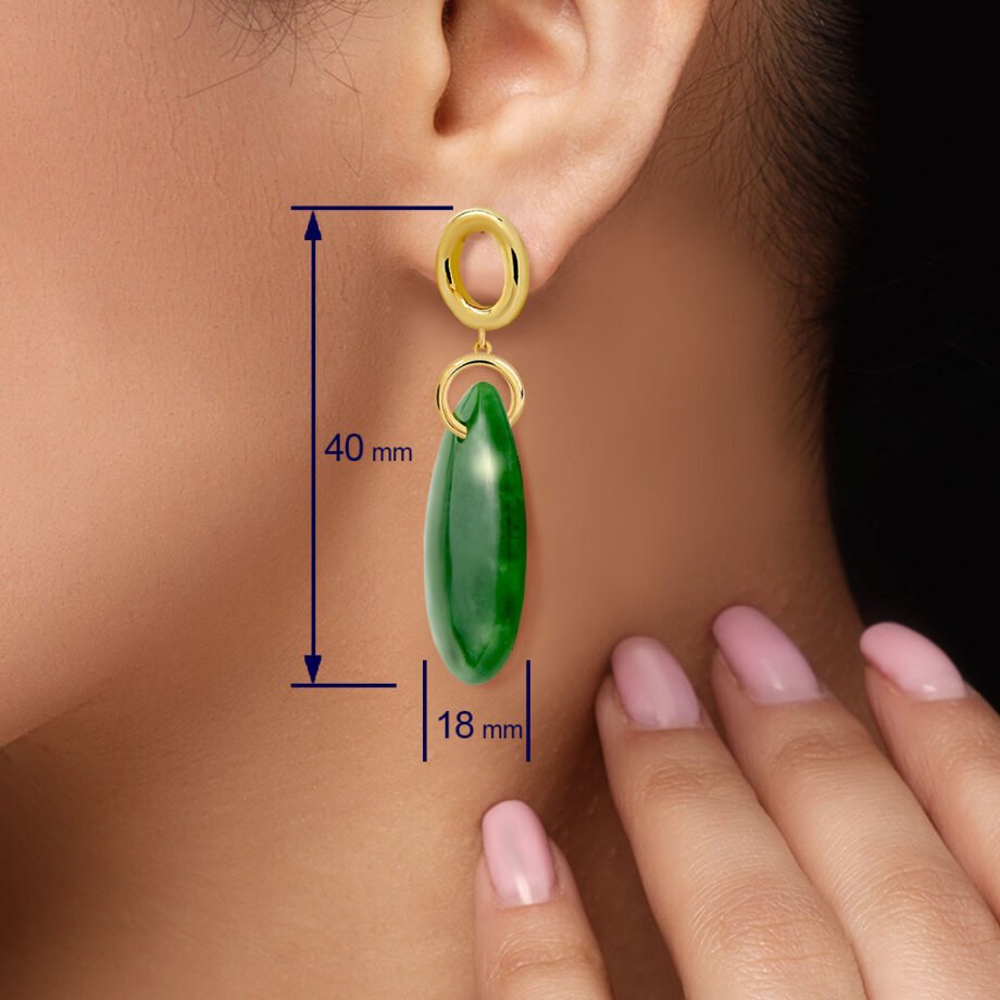 Medidas de los Pendientes Oro Alba con jade verde y diseñados por Vioret Joyas Ⓡ