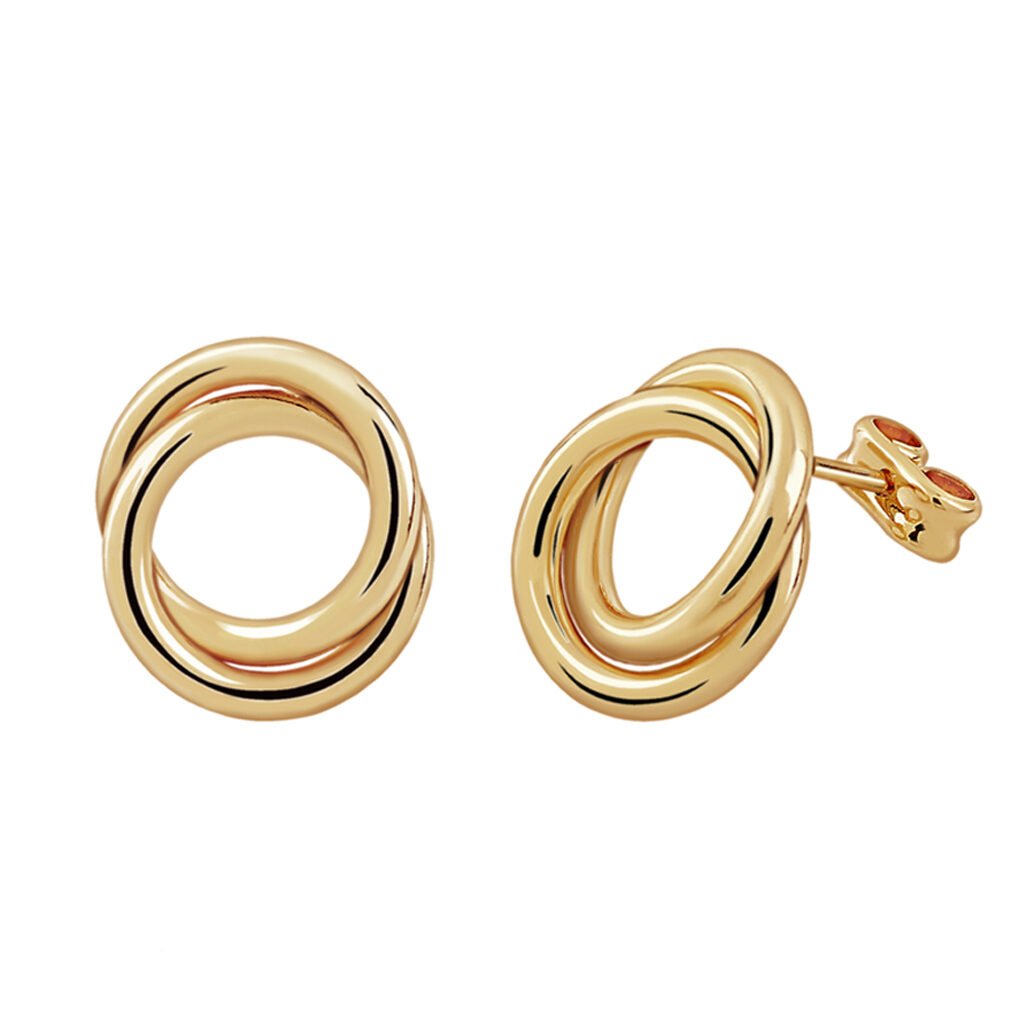 Pendientes Oro Atenea Fijos acabados en oro de 18 quilates diseñados por Vioret Joyas ® con aros entrelazados