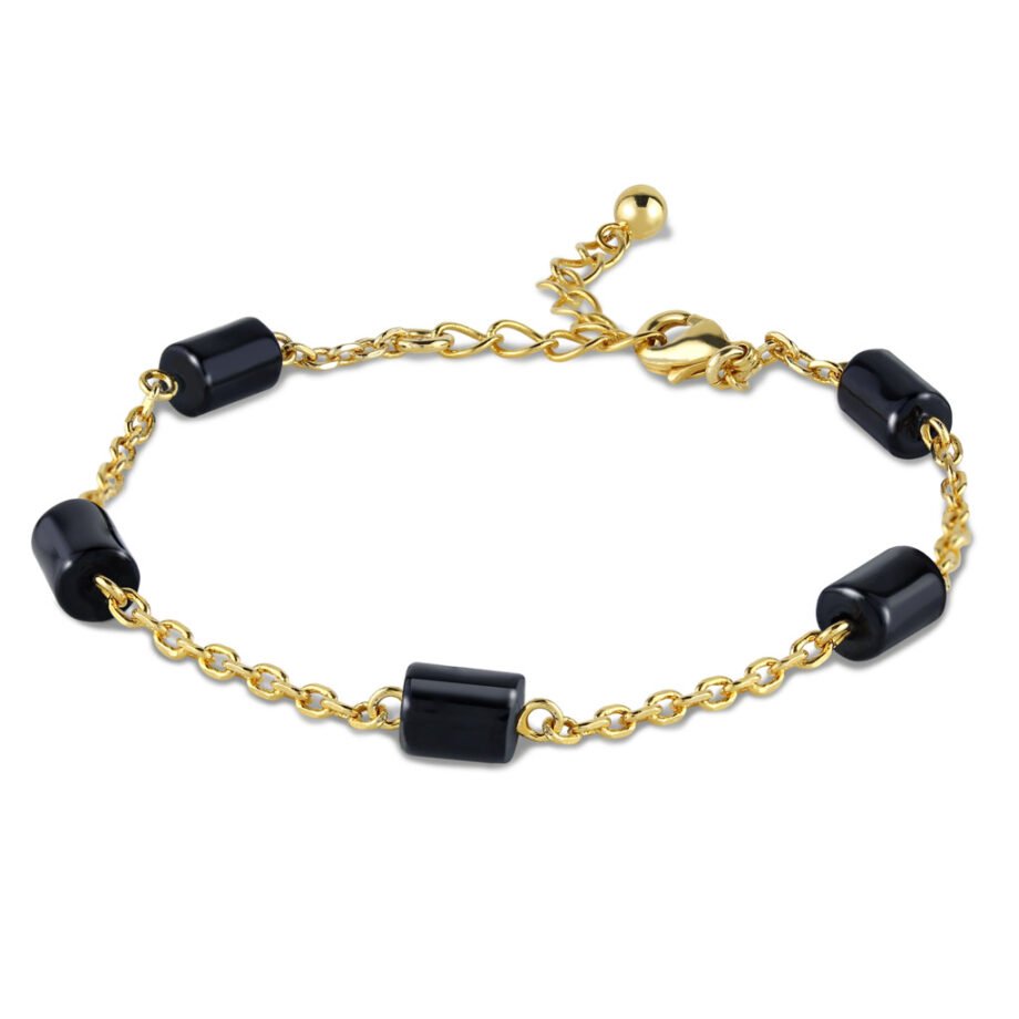 Pulsera Piedras Oro Angélica formada por piedras de ónix negro diseñada por Vioret Joyas